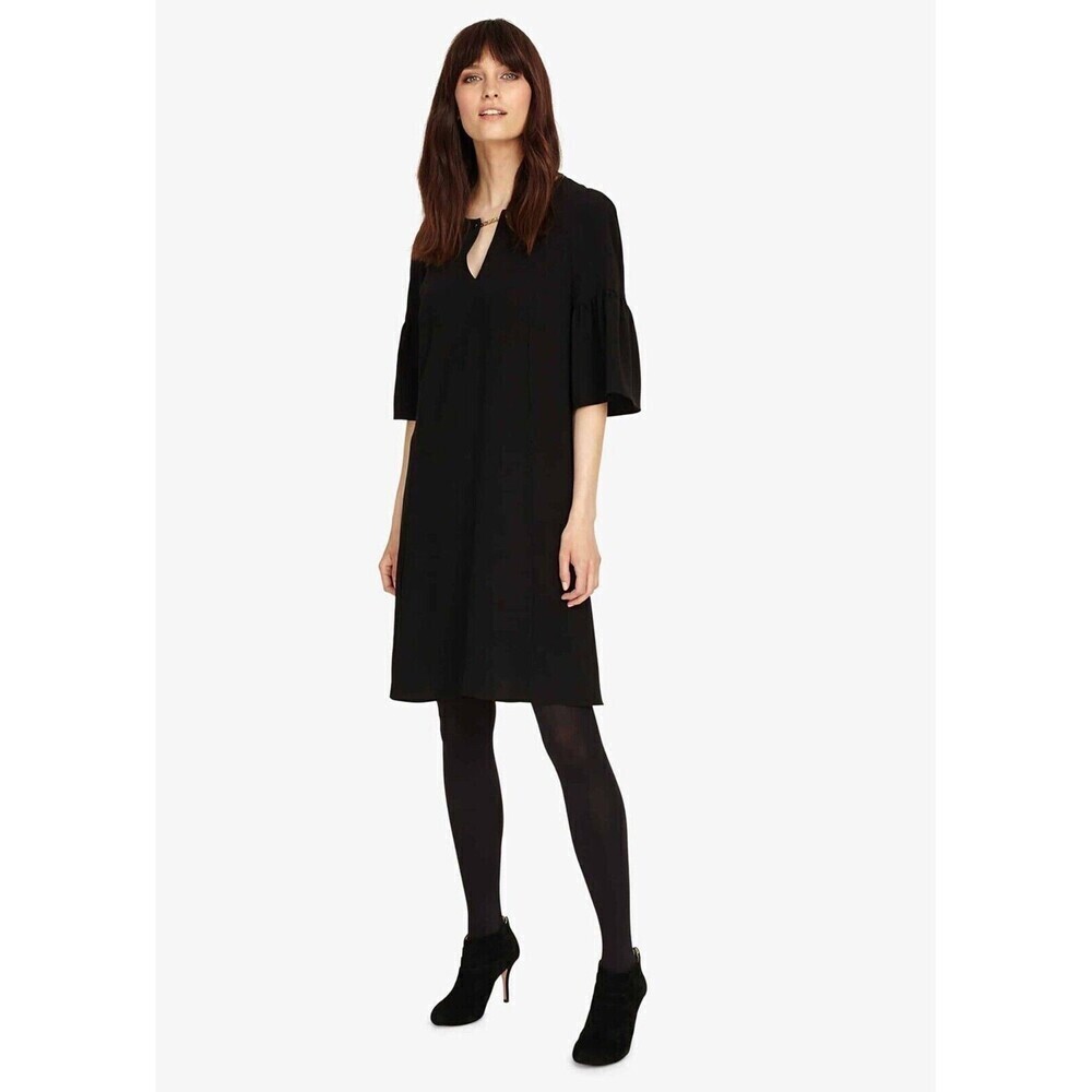 Phase Eight Cara Ruffle Sleeve Chain Neck Dress In Black Size 14 US (18 UK) $158